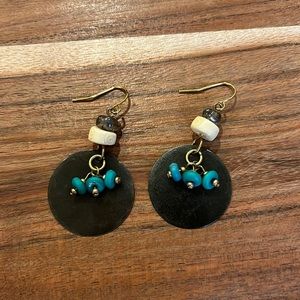 Chico's Dainty Gold Black Stone & Turquoise Beaded Dangle Earrings
